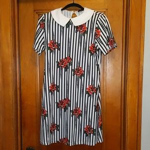 Black and white striped dress with roses